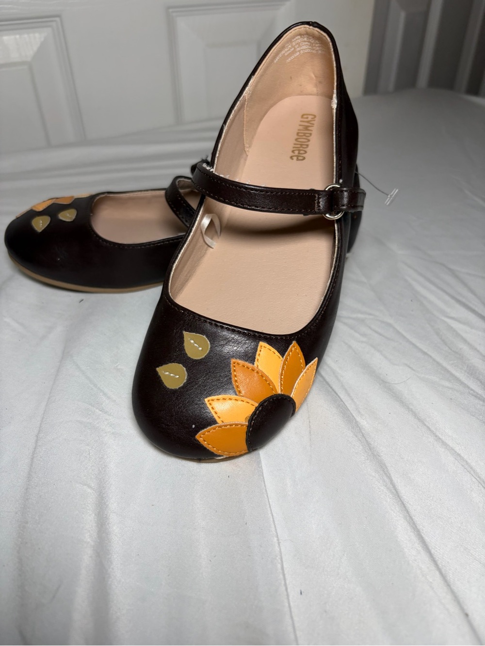 Gymboree Black Mary Jane Flats with Orange Sunflower Detail